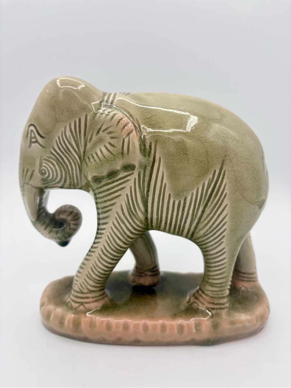 Vintage Thai Celadon Elephant Figurine Thailand Rare Collectable Decor Luck